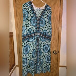 Sabina Blue and White Midi Pencil Dress Resort Wear